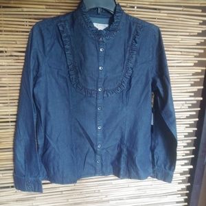 Guess Midnight Blue Ruffle Button-Down Shirt